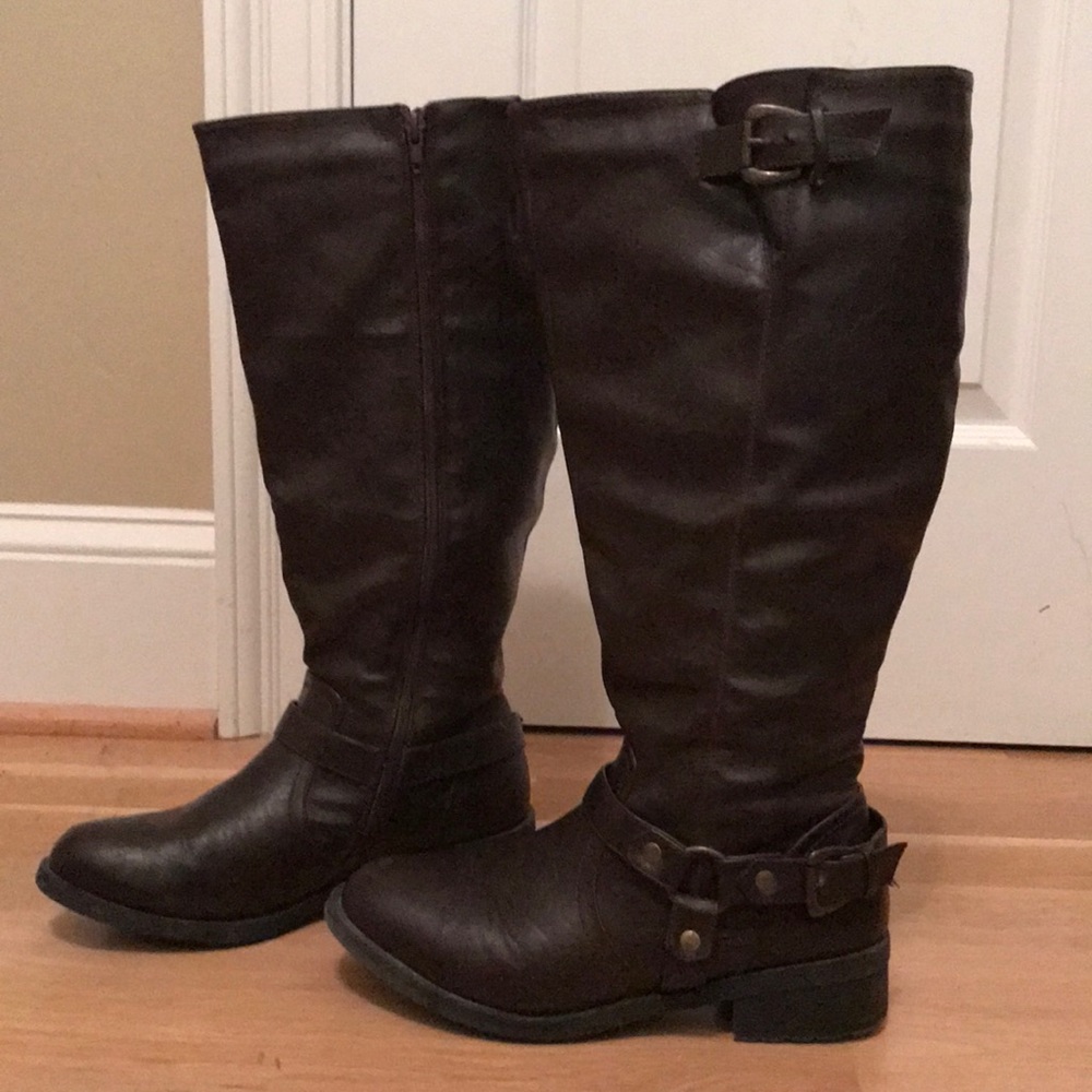 Brown Faux Leather Boots